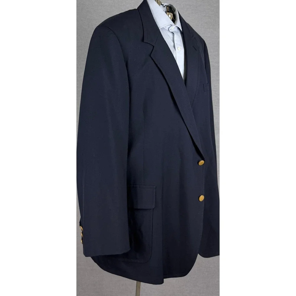 Vintage Bespoke Navy Blue Blazer Gold Buttons Sport Coat 44L Long